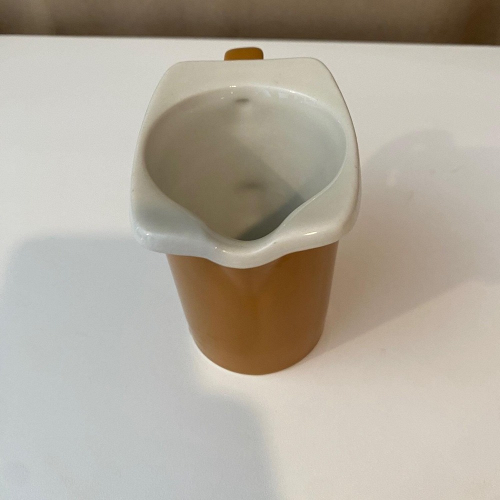 Hall Pottery Brown & White Creamer 1912 Vintage Made in USA 3.5"